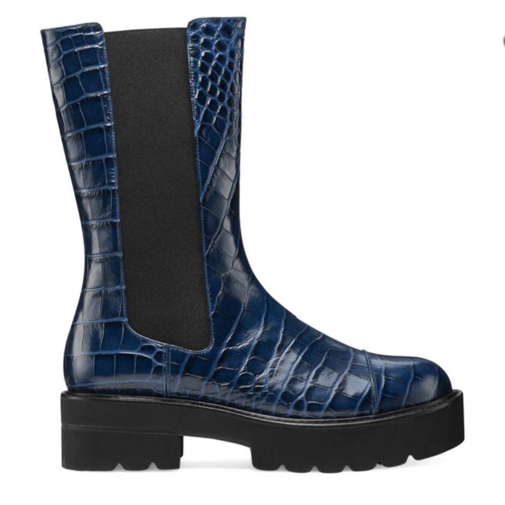 NWOB Stuart Weiztman Presley Ultralift Lug Sole Platform Bootie In Indigo
